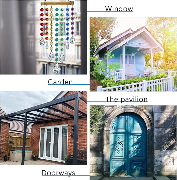 12inch Hanging Crystal Prism Suncatcher Window Garden Decoration Ornament for Christmas Tree Rainbow Glass Beads Chain Pendant Crystal Wind Chimes
