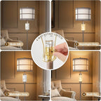 Natural Alabaster Floor Lamp, Lamps for Bedroom, Tall Lamp with Night Light, Marble Base, Linen Shade,Living Room Lamp, Standing Lamp for Living Room Bedroom Office - Brown (Bulb Included)
