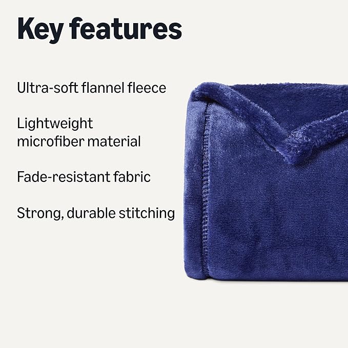 Amazon Basics Soft Fleece Throw Blanket, Lightweight Cozy Blanket for Couch & Sofa, 50 x 60 Inches, Navy