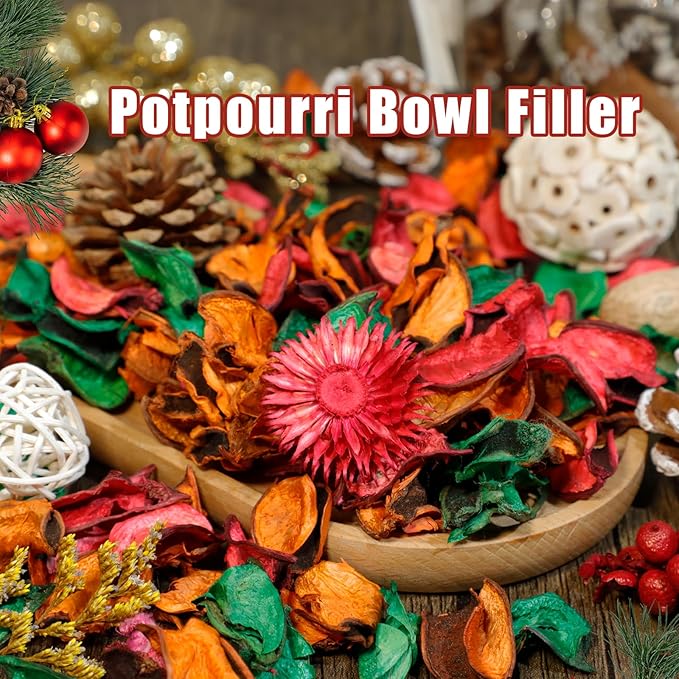SCENTORINI Potpourri Bags, Potpourri Vase Filler, 10.44 oz Apple Cinnamon Scented Bowl Fillers with Essential Oil for Home Decor, Dried Flower for Coastal Bathroom Beach Decor