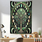 Ambesonne Green Tapestry, Moon Phases Around a Tree of Life Enhance Night Boho Astrology Design Print, Fabric Wall Hanging Decor for Bedroom Living Room Dorm, 30" X 45", Black Ecru and Blue