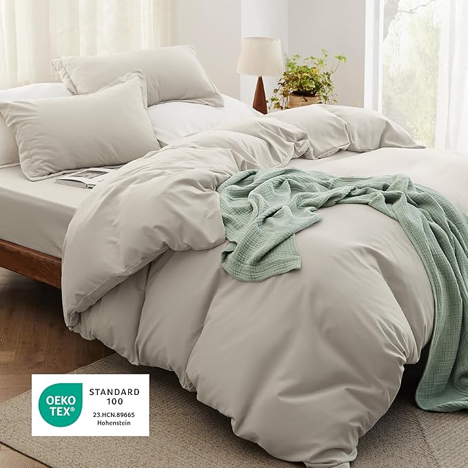 Bedsure California King Size Duvet Cover with Fitted Sheet - 4 Pieces Prewashed Cotton-Like Polyester Extra Soft Bedding Set, Includes 1 Duvet Cover 104''x98'', 2 Pillow Shams, 1 Fitted Sheet, Linen