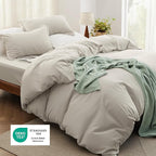 Bedsure California King Size Duvet Cover with Fitted Sheet - 4 Pieces Prewashed Cotton-Like Polyester Extra Soft Bedding Set, Includes 1 Duvet Cover 104''x98'', 2 Pillow Shams, 1 Fitted Sheet, Linen