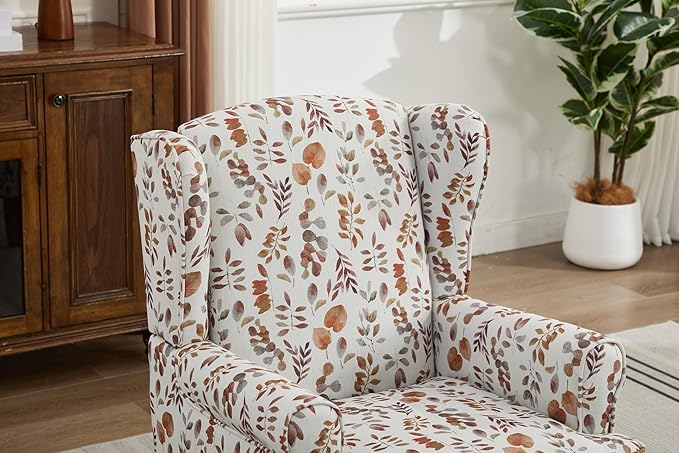 KEIKI Floral Accent Chair for Living Room - Sophisticated Vintage Charm with Classic Wood Legs, Elegant Upholstered Armchair