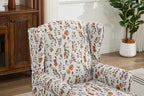 KEIKI Floral Accent Chair for Living Room - Sophisticated Vintage Charm with Classic Wood Legs, Elegant Upholstered Armchair