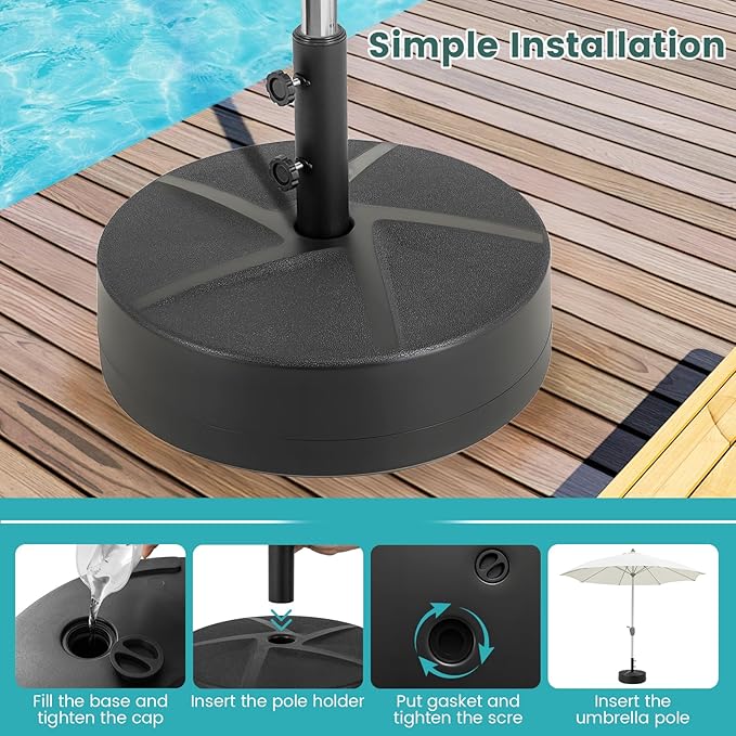 Giantex Outdoor Umbrella Base - 88 lbs Fillable Umbrella Stand with 2 Adjustable Knobs, 3 Adapters, HDPE Weighted Market Umbrella Pole Holder for Patio Poolside Garden Deck Backyard