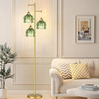 Vintage Floor Lamps for Living Room Bedroom-3 Light Glass Floor Lamp with Three Led Bulb, Flower Tall Floor Lamp Gold Mid Century Modern Standing Lamp Tree Floor Lamps for Living Room Bedroom Corner