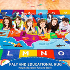 USA Map ABC Kid Rug 78.7" × 59" for Playroom Geography Educational Baby Preschool Playmat