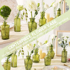 Mini Bud Vases Centerpieces for Tables,Clear Bud Vases for Flowers,Small Flower Vases Suitable for Birthday Party,Anniversary,Wedding Reception,Baby Shower (Green, 12PCS)