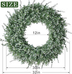 32'' Large Eucalyptus Wreath for Front Door, Porch- Artificial Eucalyptus and Lavender with Babys Breath Flowers Wreath for Home, Farmhouse Wall Decor- Spring, Summer, Fall, All Seasons (White-Green)