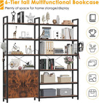 Semoic 6-tire Farmhouse Corner Book Shelf with 2 Barn Doors and 10 Storage Shelves, 71.3" Tall Convertible Etagere Bookcase with Storage Cabinet, Large L Shaped Bookshelf for Living Room(Rustic Brown)