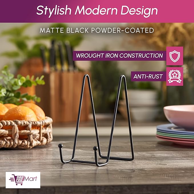 Plate Stands for Display-2 Pack 6 Inch Black Metal- Book Holder & Book Stand for Table, Racks-Trendy & Sturdy Display Stand for Decorative Art Plate, Tablets-Picture Stand for Party Decor (Black, 2 Pack 6 Inches)