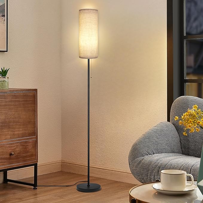 Floor Lamp for Living Room, Modern Standing Lamps with Lampshade, Minimalist Tall Lamp with Chain Switch for Living Room, LED Bulb Included (Beige Shade)
