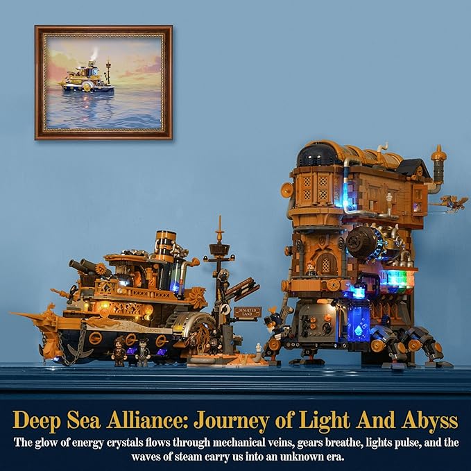 Steampunk Steamship Lighting Building Bricks Set - Steamboat Model Pirate Ship Destroyer Playset Collection Display kit with Minifigures 1792 Pcs for Adults & Teens & Steampunk Lovers