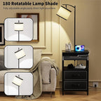 End Table with Floor Lamp, Nightstand with Charging Station, Floor Lamp Table with 3-Color Temperature Bulb, Bedside Table Night Stand with 2 Drawers for Bedroom, Living Room, Black