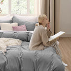 Bedsure Grey Duvet Cover King Size - 3 Pieces Prewashed Cotton-Like Extra Soft Bedding Set, Includes 1 Duvet Cover 104x90 Inches with Zipper Closure & 2 Pillow Shams, Comforter Not Included