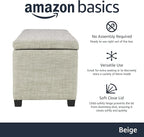 Amazon Basics Upholstered Storage Rectangular Ottoman and Entryway Bench, Polyester, Beige, 35.5"W x 16.5"D x 17"H
