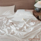MooMee Striped Duvet Cover Set 100% Washed Cotton Linen Like Textured Breathable Durable Soft Comfy (White Orange Wide Stripes, King 104"x90")