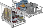 2 Tier Pull Out Cabinet Organizer (11" W x 22" D), Roll Out Shelves and Drawer for Kitchen Pantry Storage Basket, Heavy-Duty Metal Sliding Shelf