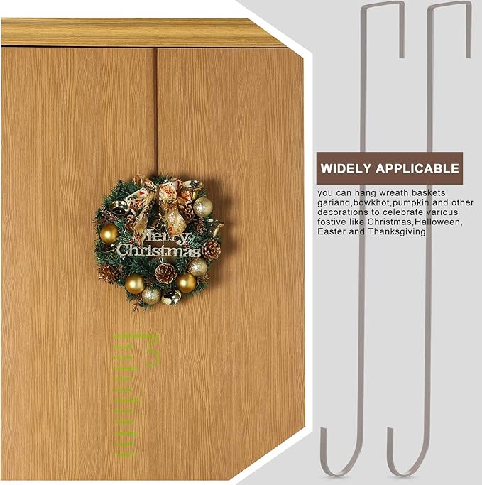 Hotop 15 Inch 6 Pcs Wreath Hangers for Front Door Over The Door Hanger Hooks Steel Wreath Doors Hangers Clothes Towel Hooks Holder for Christmas Halloween Front Decorations Welcome Sign(Bronzed)