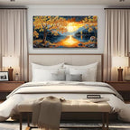 Canvas Art Wall Decor Modern Gold Tree River Landscape Wall Art Print For Bedroom Modern Office Art Prints Sunrise Landscape Print Paintings Pictures Artwork Aesthetic 20 X 40 In
