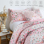 Whale Flotilla Patchwork Quilt Twin Size, Extra Soft Boho Floral Bedspreads for Bed Reversible Lightweight Twin Quilt Bedding Set Printed Coverlets with 1 Pillow Sham for All Seasons, Pink