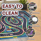 Kids Rug,Children's Room Rug,Road Race Play Rugs, Rail City Living Rugs, Washable Non-Slip Play Mats. (Blue, 31x47in)