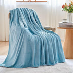 NEWCOSPLAY Super Soft Throw Blanket Light Blue Premium Silky Flannel Fleece Leaves Pattern Lightweight Bed Blanket All Season Use (Light Blue, Throw(50"x60"))