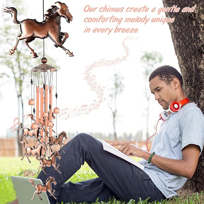 JOBOSI Horse Wind Chimes, Horse Room Garden Patio Decor, with S Hook Flamingo Decor Gifts, Gifts for mom Women Grandma Friends Mother