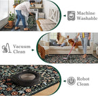 Moynesa Floral Machine Washable Rugs, 3x5 Rug for Entryway Non Slip Small Botanical Living Room Area Rug, Boho Ultra Thin Soft Bedroom Floor Throw Carpet for Dorm Bathroom Nursery, Black