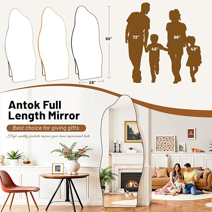 Antok Full Length Mirror, 68"x26" Floor Mirror with Stand, Standing Hanging Leaning Irregular Mirrors for Bedroom Living Room Entryway, Cloud Shaped, Black