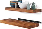 BATODA Set of 2 17" Acacia Wood Floating Shelves Wall Mounted – Rustic Farmhouse Wooden Wall Storage Shelf for Bedroom, Kitchen, Home Décor - Brackets and Shelving Mounting Hardware Included