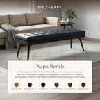 POLY & BARK 55" Tufted Leather Bed Bench for Bedroom End of Bed - Living Room Entry Way Bench - Pure Italian Leather Upholstery with a Solid Wood Frame - Ottoman Bench with Wooden Legs - Midnight Blue