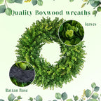 20''Boxwood Wreaths for Front Door,Artificial Spring Summer Wreath,Boxwood Wreaths with Sash,All Seasons Wreath for Farmhouse,Wedding,St Patrick's Day Decoration,Indoor & Outdoor