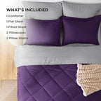 Bedsure Queen Comforter Set - 7 Pieces Reversible Purple Bedding, Queen Size Bed Set for All Seasons, Bed in a Bag with Down Alternative Comforter, Sheets, Pillowcases & Shams