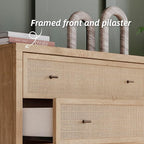 Signature Design by Ashley Cielden Contemporary Chest of Drawers with Textured Cane Details and 5 Drawers, Bronze Knobs, Wood, 52.48" High, Light Brown