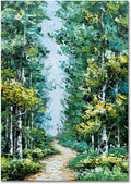 Alenoss Hand Painted Oil Painting on Canvas, Abstract Forest Landscape Painting, 28x40 inches, Green Artwork for Living Room Bedroom