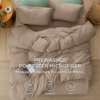 Bedsure Duvet Cover Queen Size with Fitted Sheet - 4 Pieces Prewashed Cotton-Like Polyester Extra Soft Bedding Set, Includes 1 Duvet Cover 90x90 Inches, 2 Pillow Shams, 1 Fitted Sheet, Deep Beige