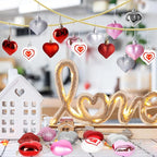 24PCS Heart Ornaments, 7 Kinds Valentine Ornaments for Tree, Valentine Tree Decorations in 4 Colors, Glitter Heart Shaped Baubles for Valentines Hanging Decorations Christmas Indoor Decor