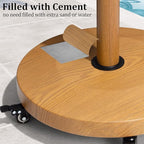 Patio Umbrella Base with 4 Wheels, 55lbs Round Heavy Duty Concrete Stand for Outdoor Market Umbrella, Wood Grain, Teak