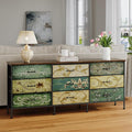 Tohomeor Dresser with Drawers for Bedroom Chest of Drawers Fabric Dresser for Closet,Nursery Entryway Hall Tree TV Stand for Living Room Retro Floral Pattern Drawers Wooden Top (Wide 9 Drawers)