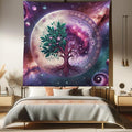 Ambesonne Purple Tapestry Queen Size, Galaxy Tree of Life Design Space and Earthy Side Branches Universe Art, Wall Hanging Bedspread Bed Cover Wall Decor, 88" X 88", Teal Plum and Lavender