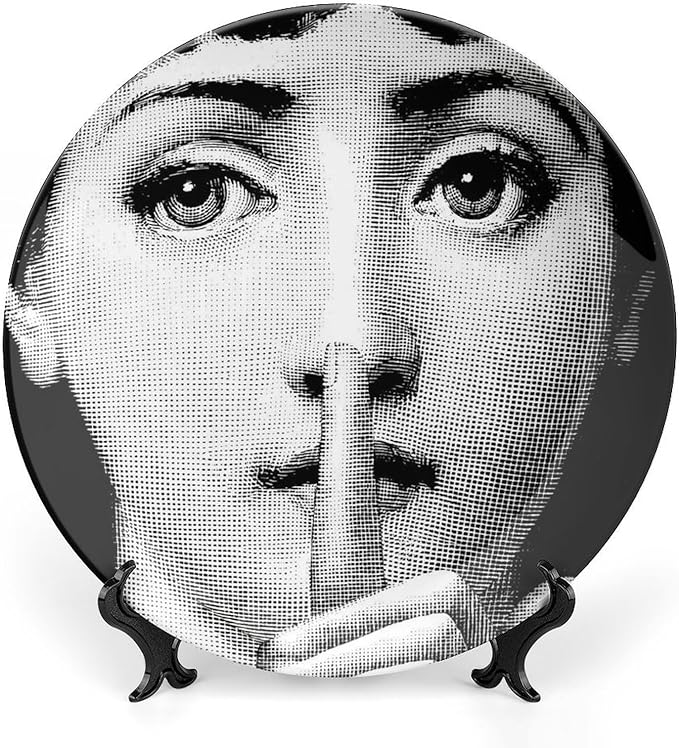 Lina Cavalieri Plate, Wall Decorative Plate, Mysterious Face Plate Wall Hanging Decoration,Including Bracket and Special Spring Hook, 10inch, Style3