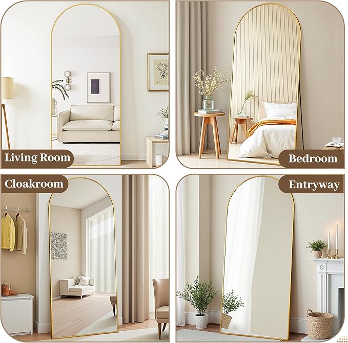 Suidia Arched Full Length Mirror, 58"x21" Floor Mirror Freestanding, Floor Standing Full Body Mirror with Stand for Bedroom, Hanging Leaning Mounted for Living Room Cloakroom, Gold