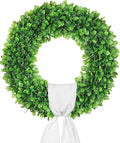 Vlorart 24 Inch Faux Round Boxwood Wreath, Weatherproof Front Door Large Wreaths Artificial Spring Summer Greenery Wreath with Sash for Farmhouse Wedding Year Round Indoor and Outdoor