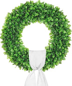 Vlorart 24 Inch Faux Round Boxwood Wreath, Weatherproof Front Door Large Wreaths Artificial Spring Summer Greenery Wreath with Sash for Farmhouse Wedding Year Round Indoor and Outdoor