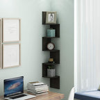 Furinno ROSSI Floating Book Shelves for Wall, 5-Tier Zigzag Corner Shelf Wall Mounted, Radial Corner Floating Shelf, for Living Room, Bedroom, Bathroom, Home Office, Espresso