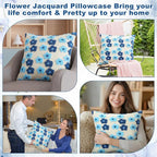 2 Pack Soft Embroidered Blue Flowers Throw Pillow Covers 18 x 18 Decorative Square Pillow Covers with Zipper Pillowcases Cute Faux Fur Plush Pillows Cover for Sofa Bedroom Living Room