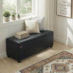 Synthetic leather Storage ottoman bench with legs,43.5”W x 15.7”D x 15.7”H,metal frame end of bed bench hold up to 770 LB,Large Storage Chest hold up to 770 LB,Black UASND622B
