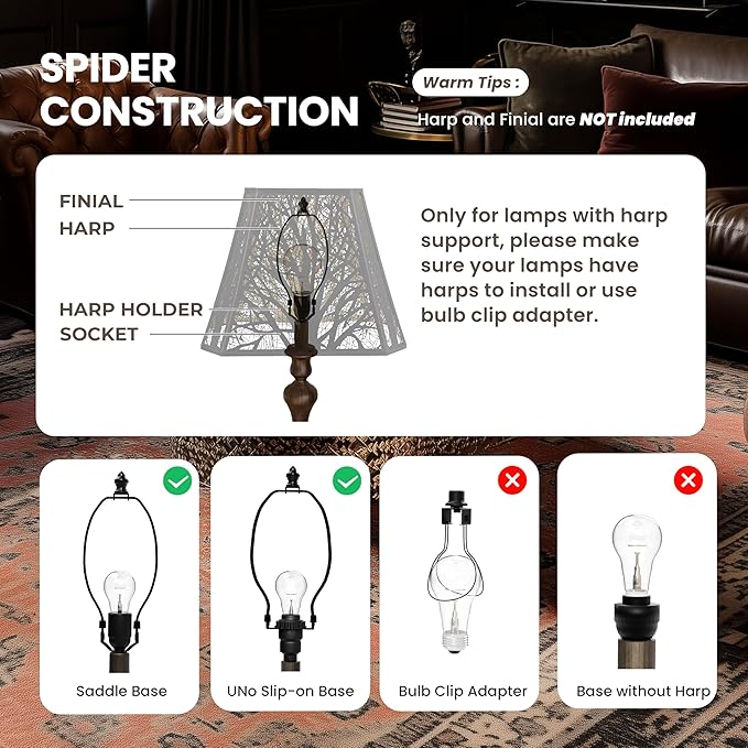 ALUCSET Bell Lamp shade, Large Metal Lampshade(Spider Fitter) Square Cut Corner, (7+9)" Top x (10.25+16)" Bottom x 12.25" High,Etched Forest Lamp Shades Replacements for Table Lamps and Floor Lamps